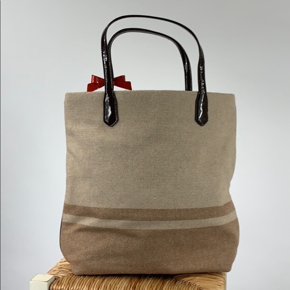 Coach Mahogany & Camel Stripe Wool Shoulder Tote - Picture 6 of 10